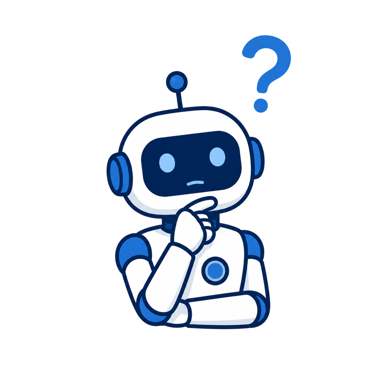 An uncertain robot pondering a question mark